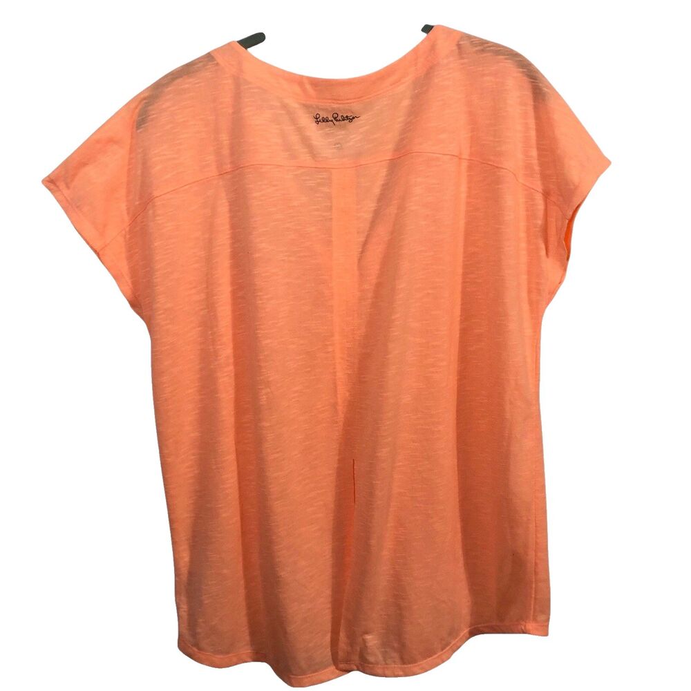 Lilly Pulitzer V-Neck Top Large Orange Pocket Tee Split Back Athletic Casual - Picture 2 of 10